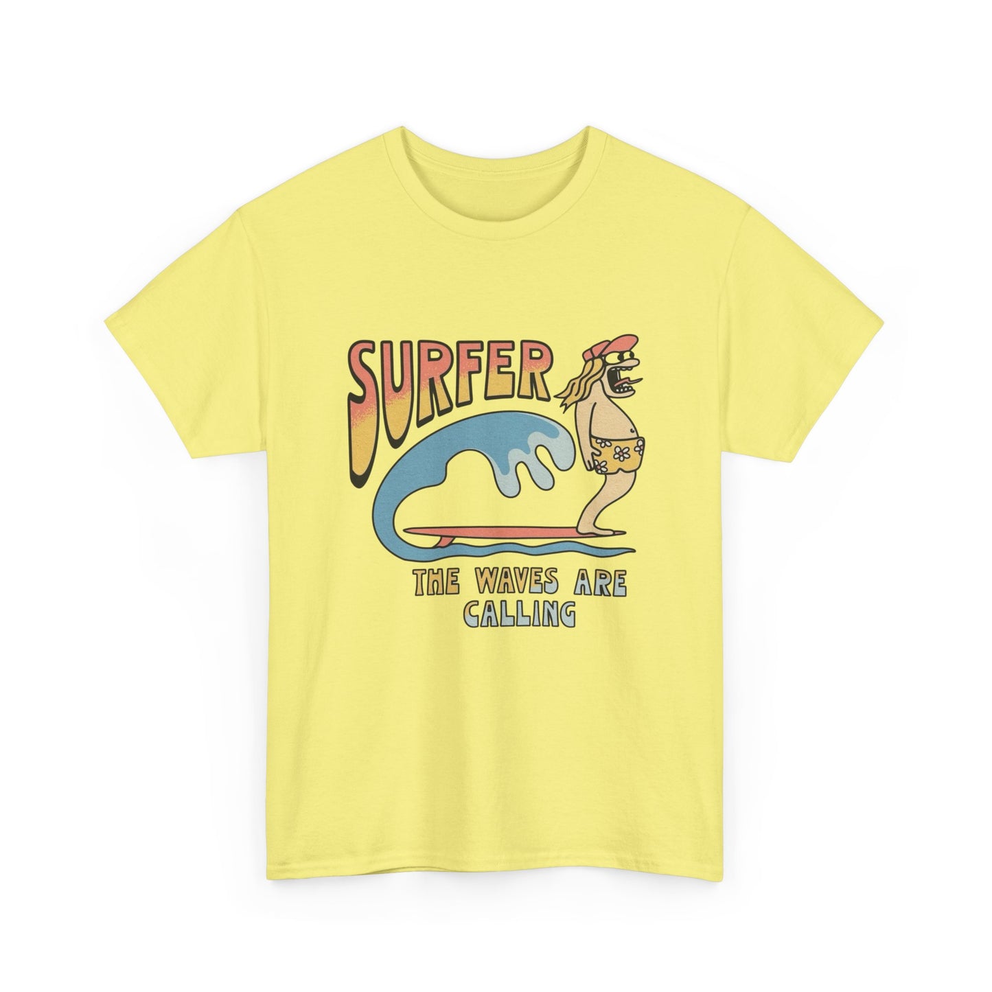 Surfer The Waves Are Calling Graphic T Shirt NEW Adult Regular Heavy Cotton Tee