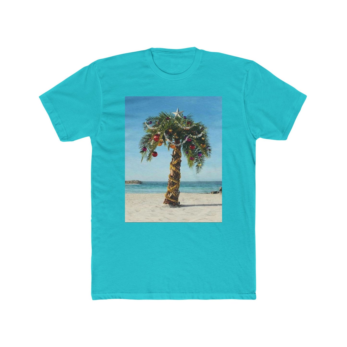 Christmas Lifes A Beach  T-shirt palm tree Florida vacation Men's Cotton Crew