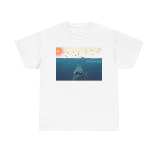Stay Positive Graphic T Shirt Funny Shark Attack Florida Unisex Heavy Cotton Tee