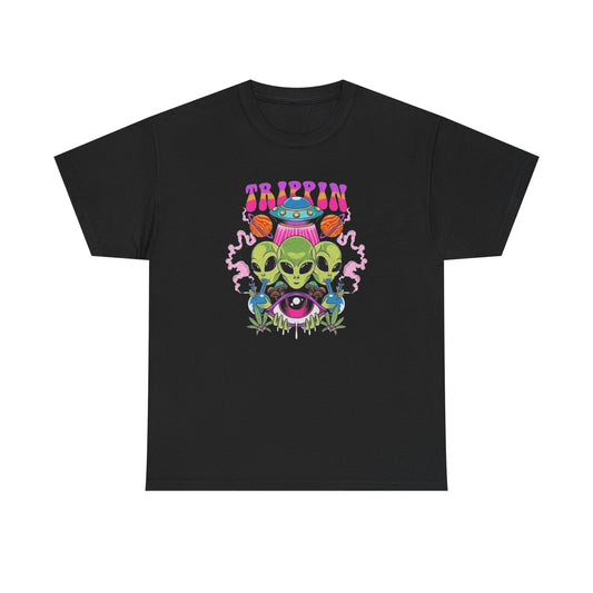 Mushrooms Trippin Funny Aliens Graphic T Shirt S-5XL NEW Unisex Heavy Cotton Tee