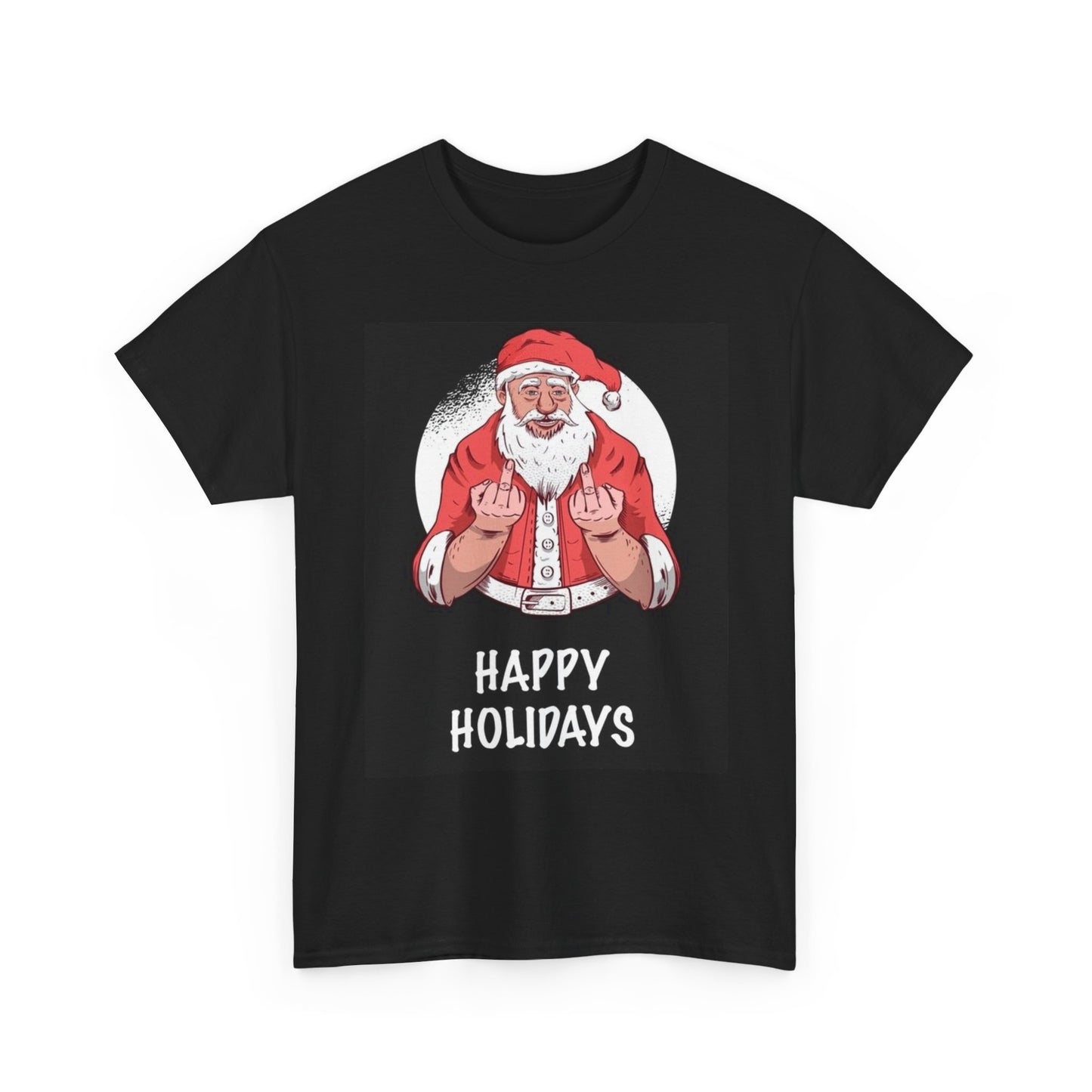 Happy Holidays Graphic T Shirt Funny Santa Middle Finger Unisex Heavy Cotton Tee