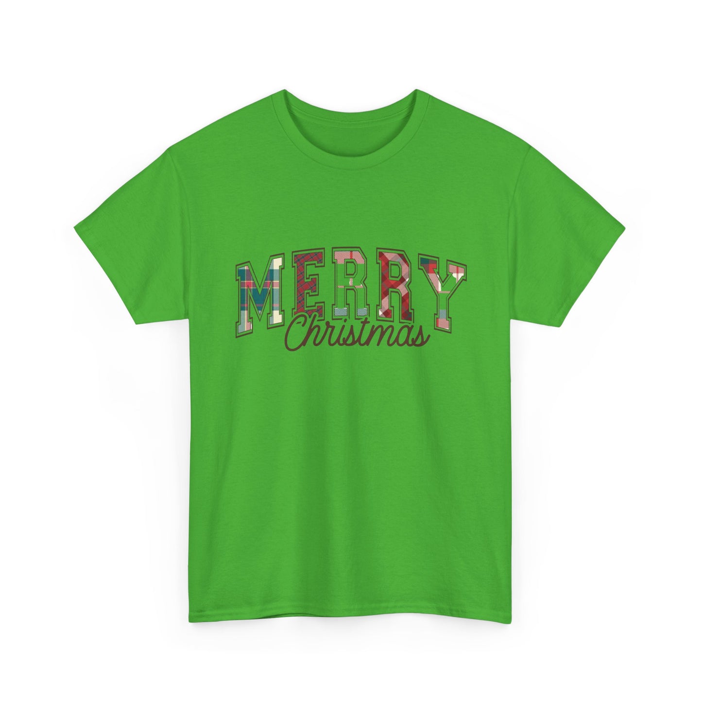 Merry Christmas Plaid Graphic T Shirt NEW Unisex Heavy Cotton Tee