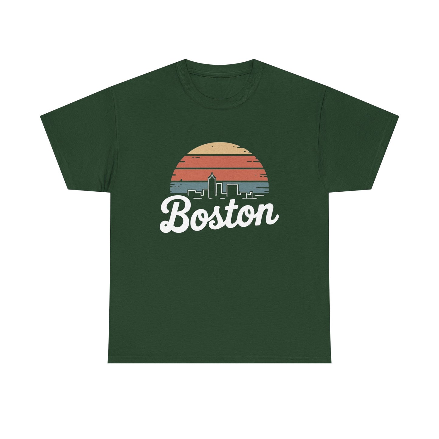 Boston Mass Skyline Graphic T Shirt NEW GIFT Unisex Heavy Cotton Tee