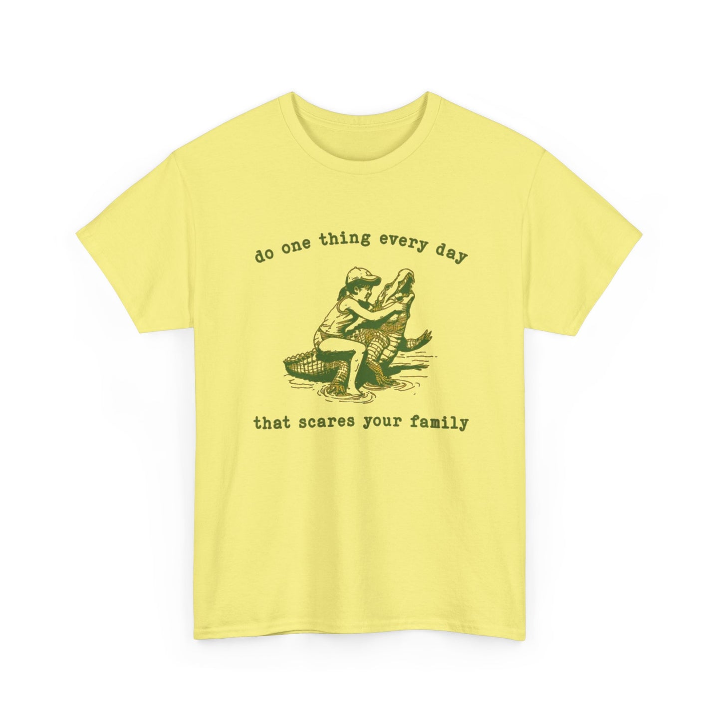 Scare Your Family Funny Alligator Graphic T Shirt Regular Men's Heavy Cotton Tee