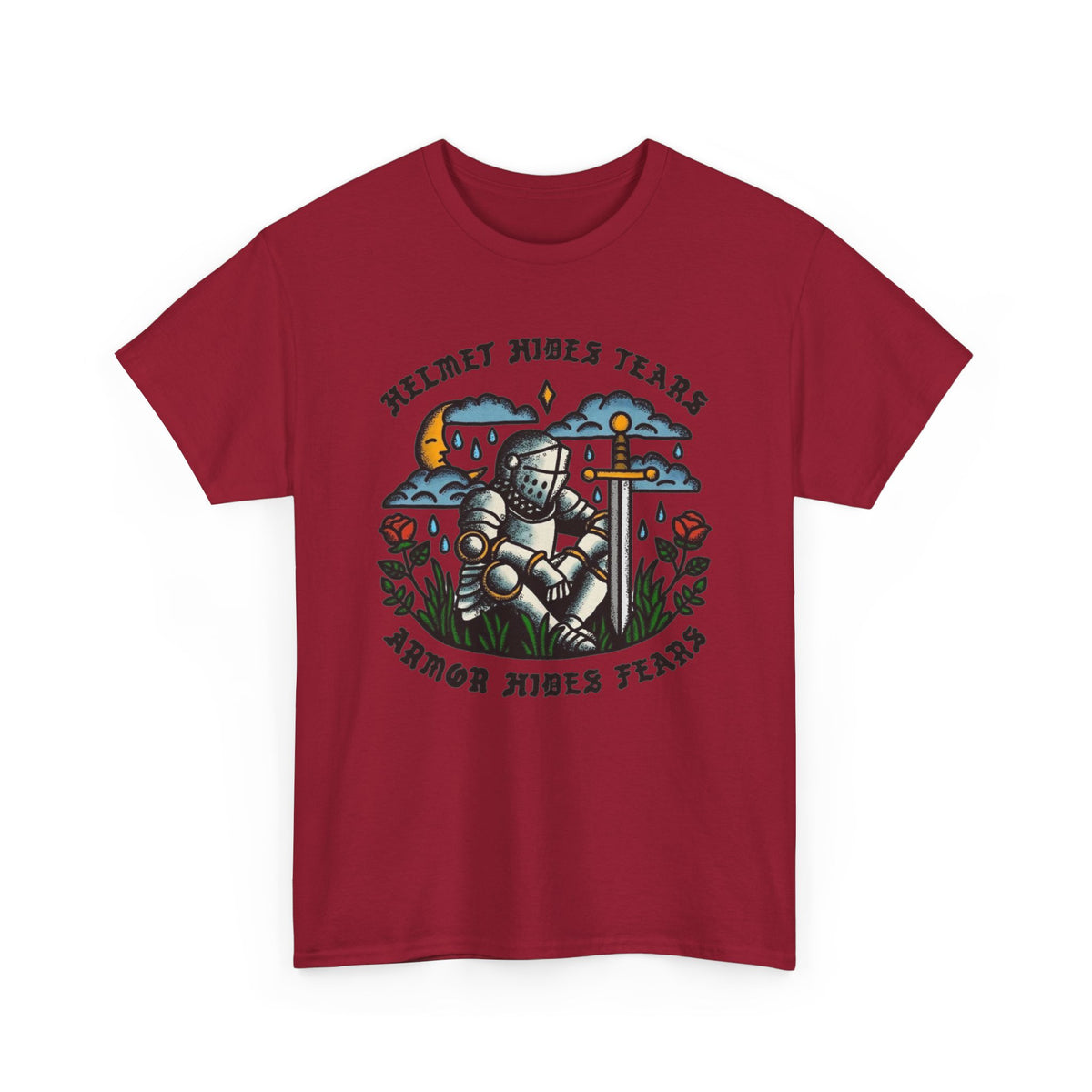 Helmet Hides Tears Medieval Graphic T Shirt Men's Heavy Cotton Tee
