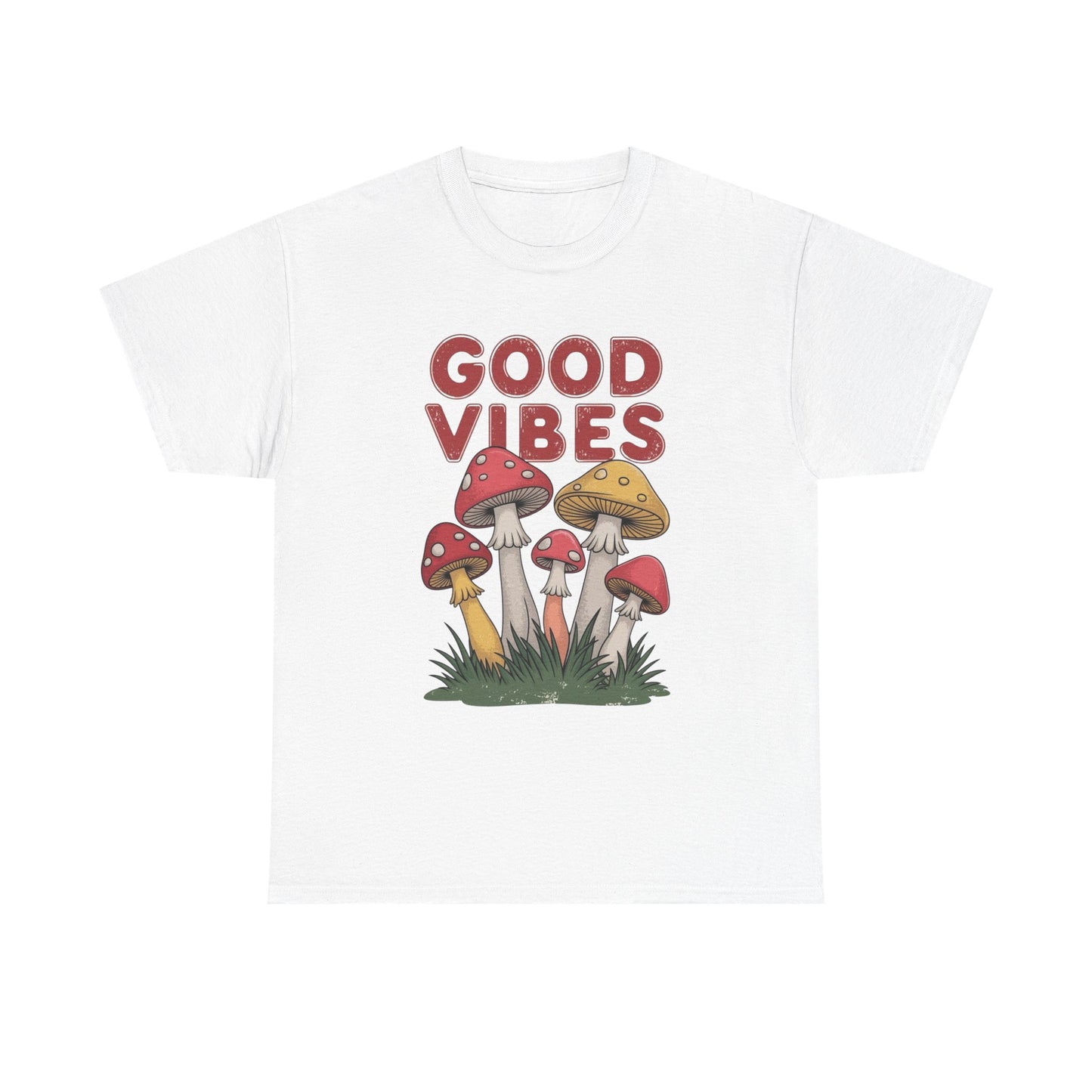 Good Vibes Mushrooms Graphic T Shirt NEW ADULT Unisex Heavy Cotton Tee