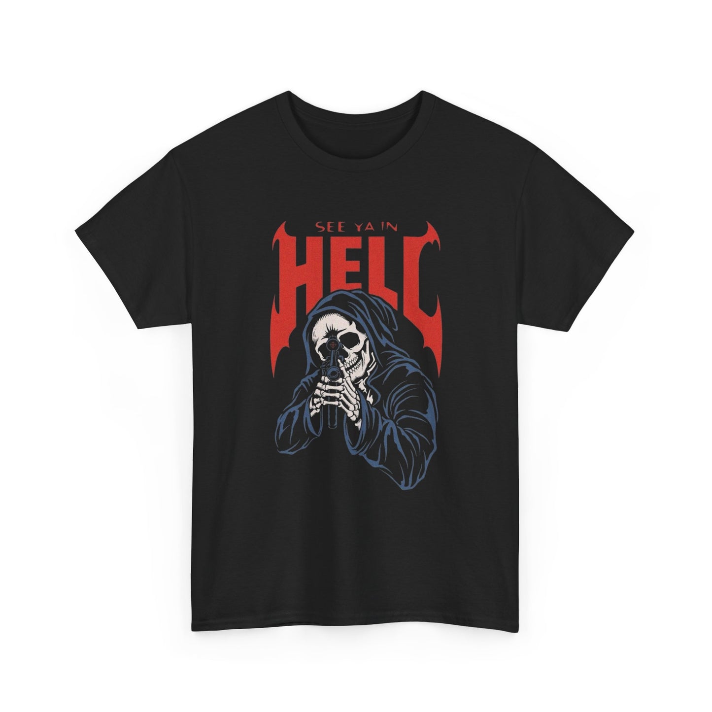 See Ya In Hell Grim Reaper Graphic T-Shirt Comfy Cotton Tee Brand NEW