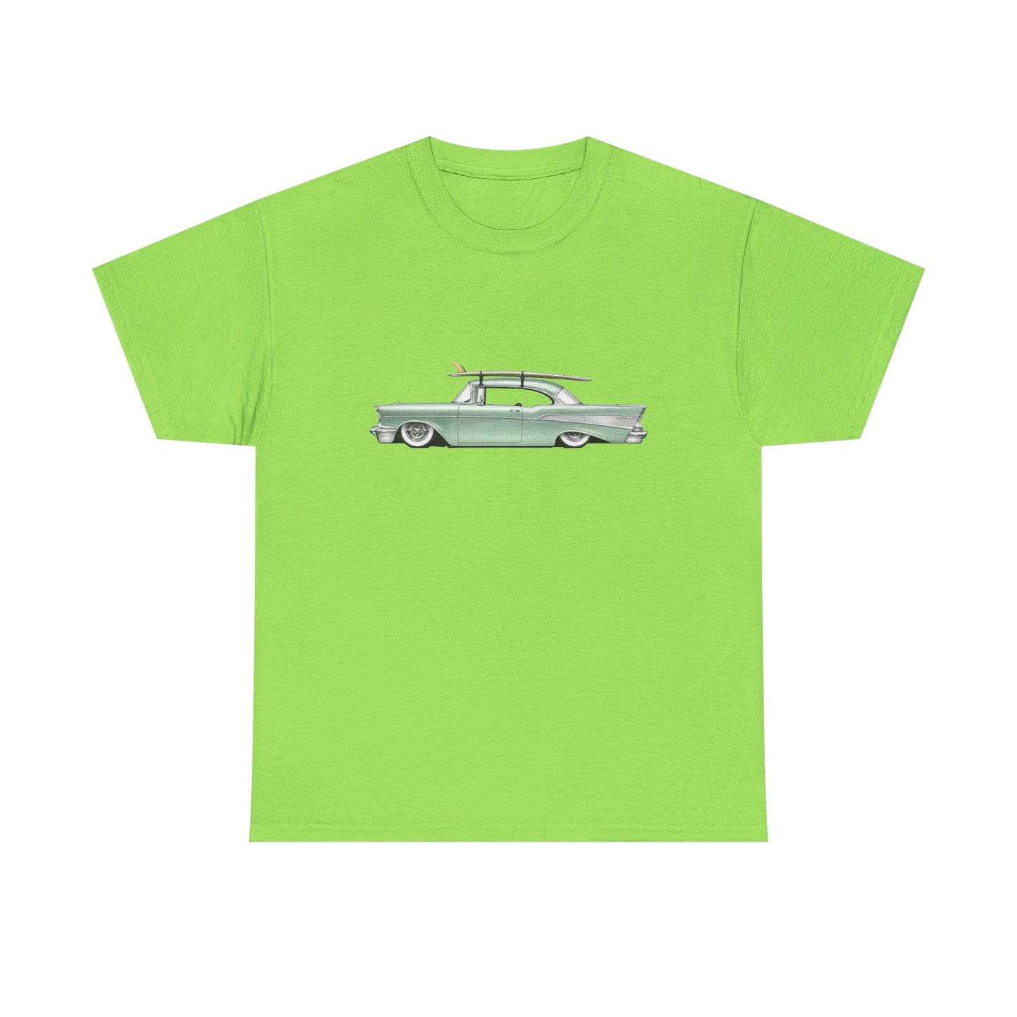 57 Chevy Cruiser Surfer Graphic T Shirt Unisex Heavy Cotton Tee NEW