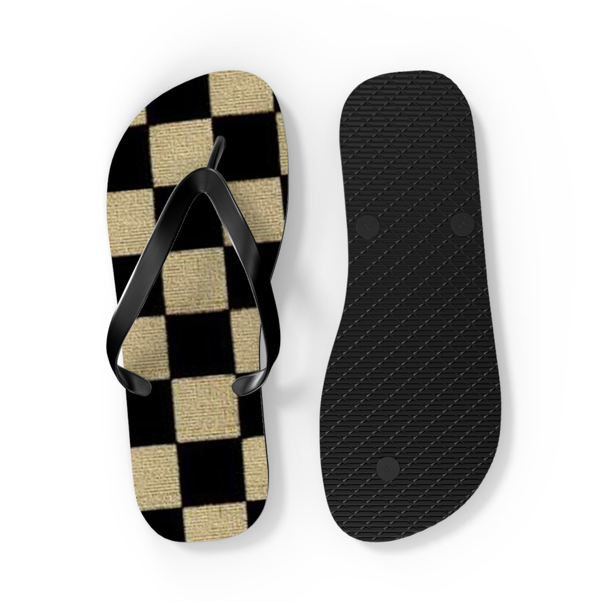 Black And Tan Checkered Beach Sandals, Slides for Summer, Flip Flops