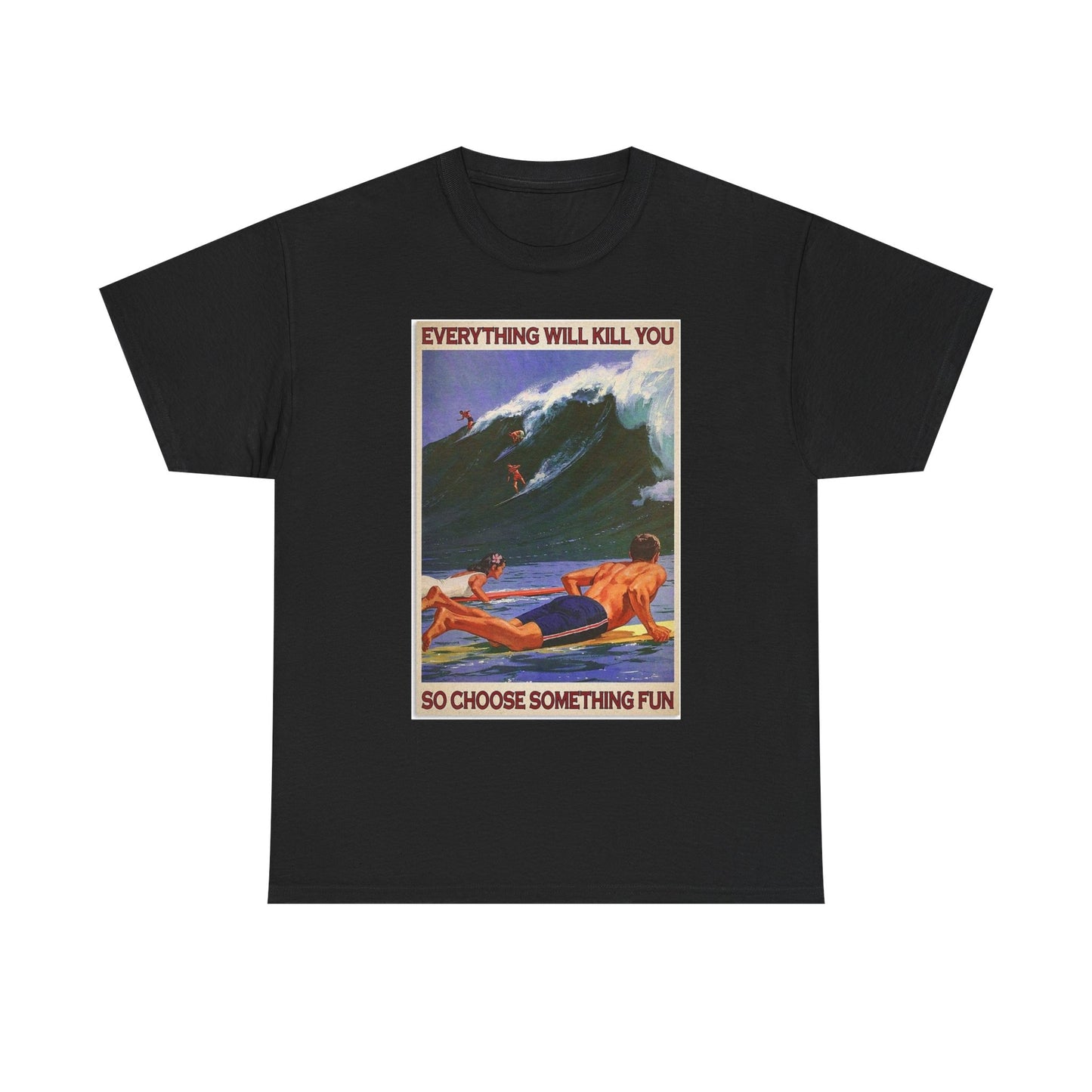 Vintage Surfing Graphic T Shirt Retro Hawaii Unisex Heavy Cotton Tee