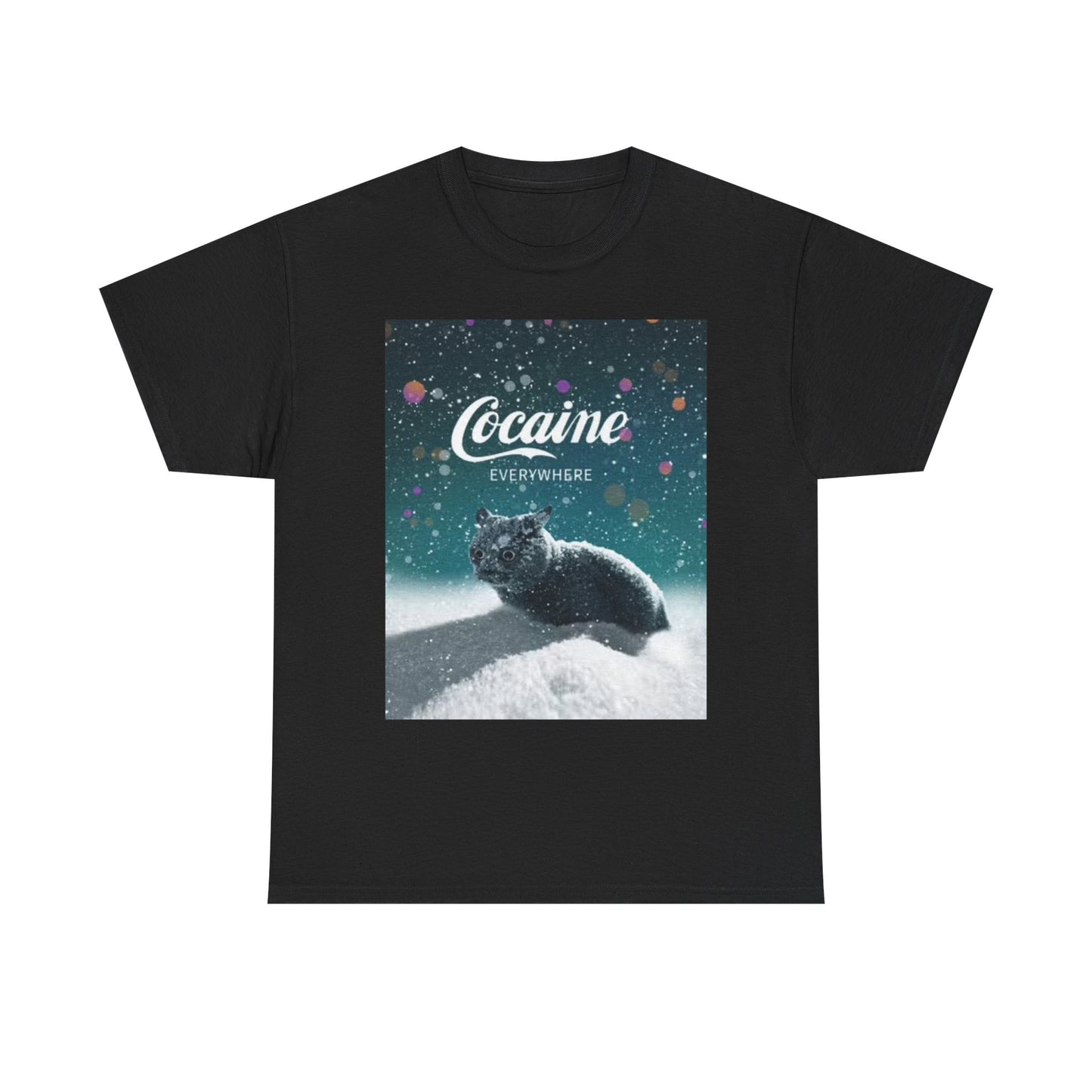 Cocaine Everywhere Funny Cat Graphic T Shirt NEW Unisex Heavy Cotton Tee