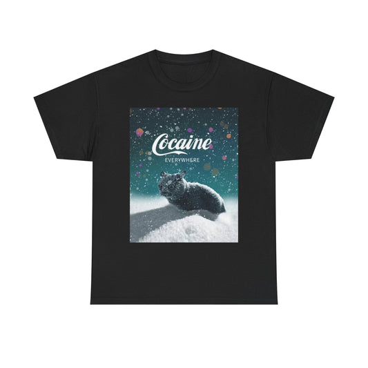 Cocaine Everywhere Funny Cat Graphic T Shirt NEW Unisex Heavy Cotton Tee