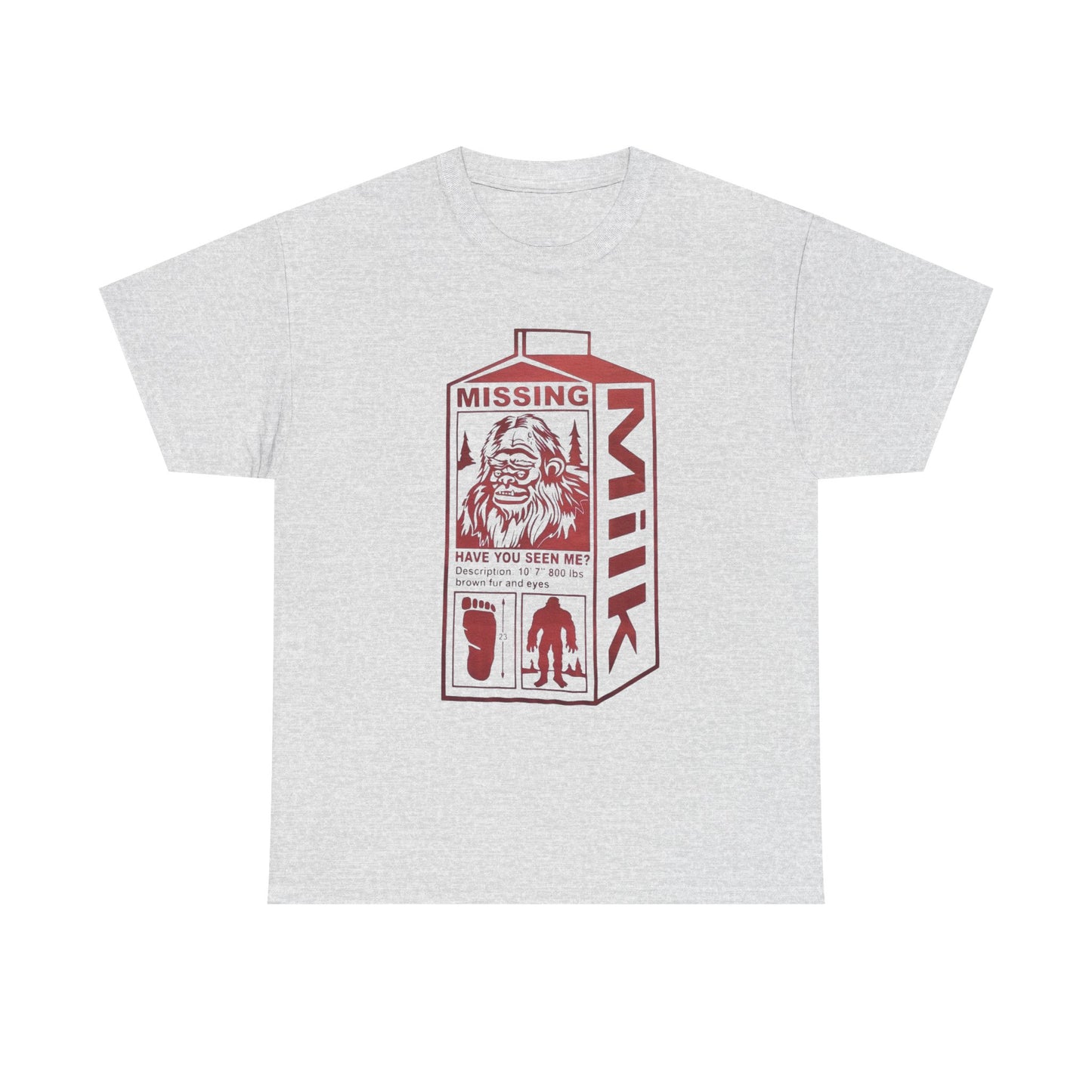 Missing Sasquatch Funny Milk Carton T-Shirt NEW Gift Unisex Heavy Cotton Tee