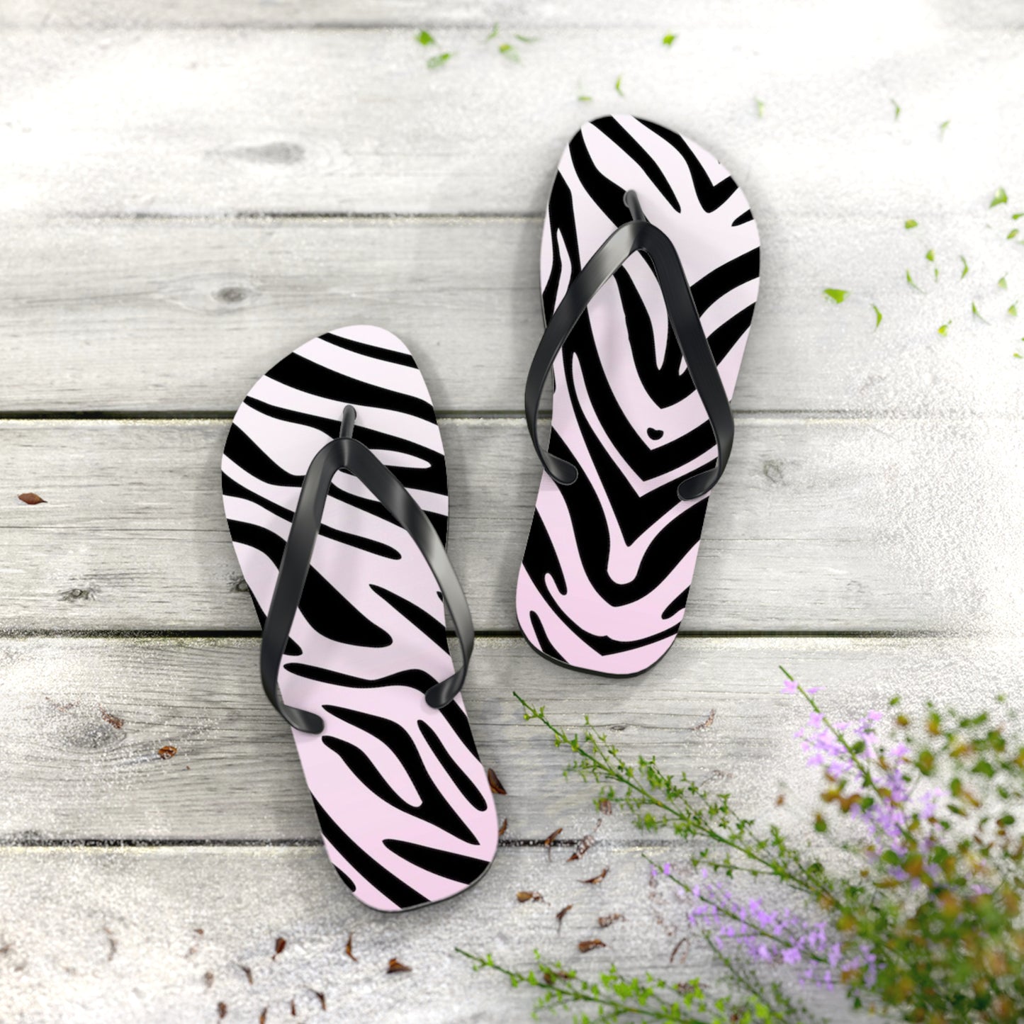 Zebra Print Beach Sandals, Slides for Summer, Flip Flops, Water Resistant