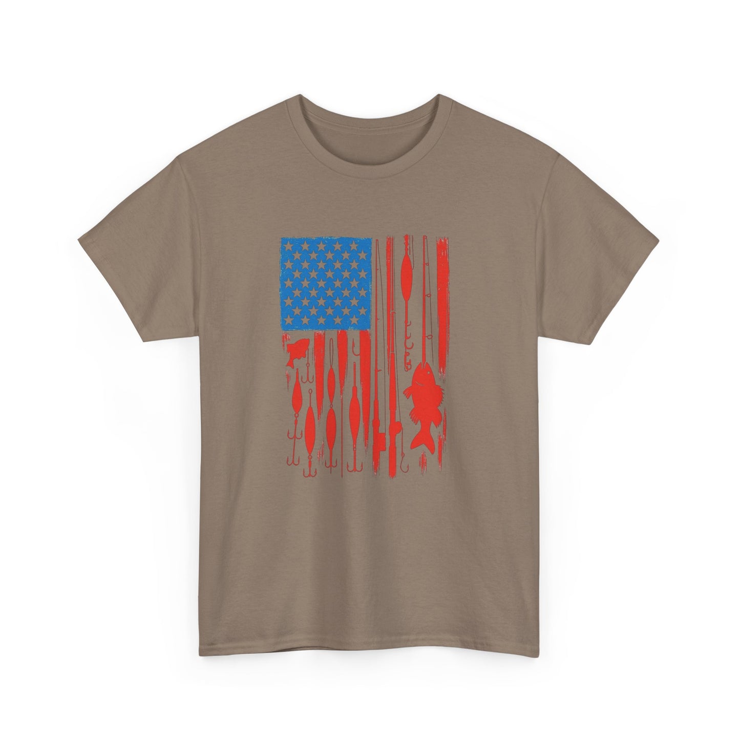 American Flag Fishing Gear Graphic T Shirt Unisex Heavy Cotton Tee Gift