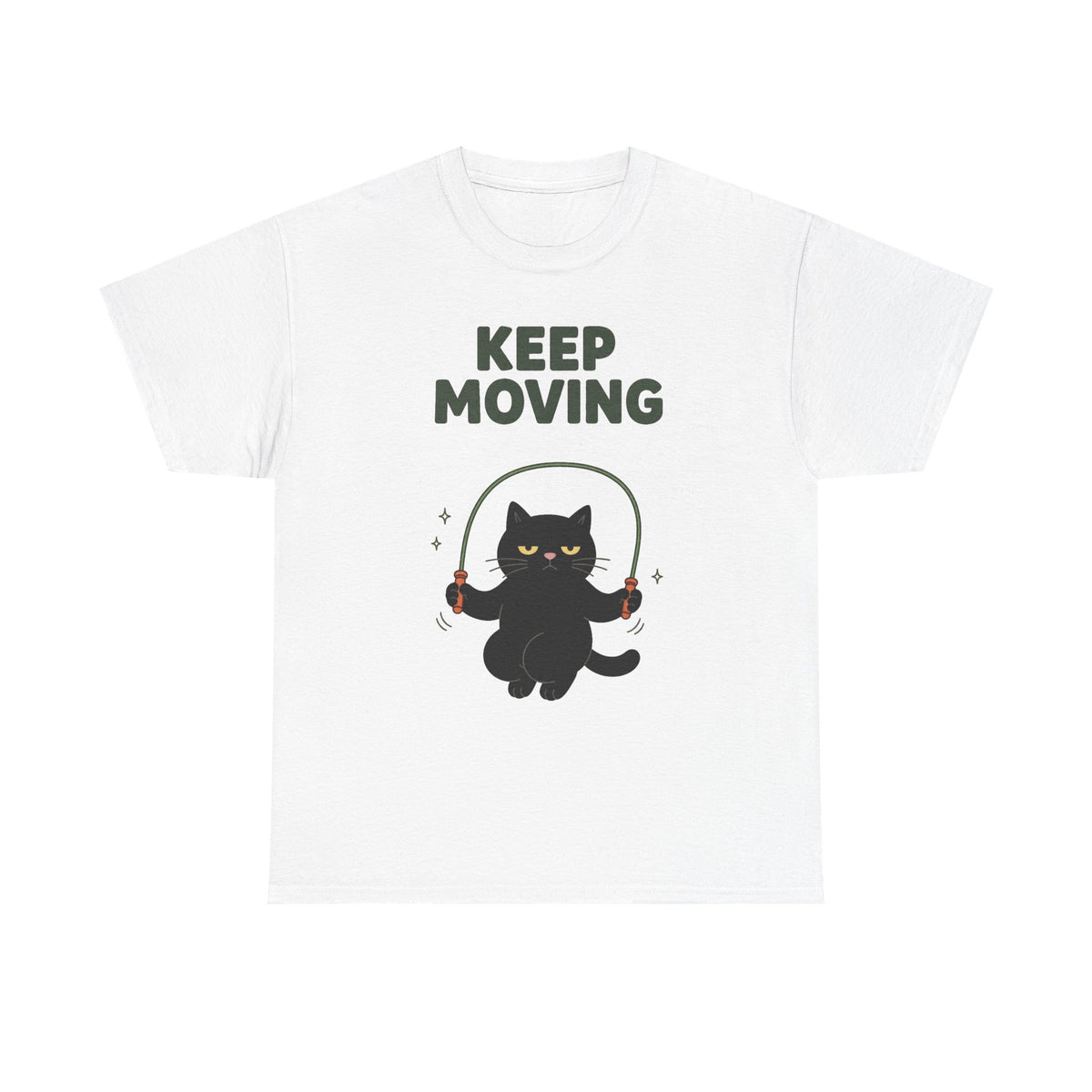 Keep Moving Exercise Funny Cat Graphic T Shirt Men's Heavy Cotton Tee