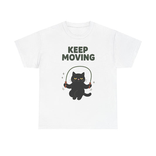 Keep Moving Exercise Funny Cat Graphic T Shirt Men's Heavy Cotton Tee