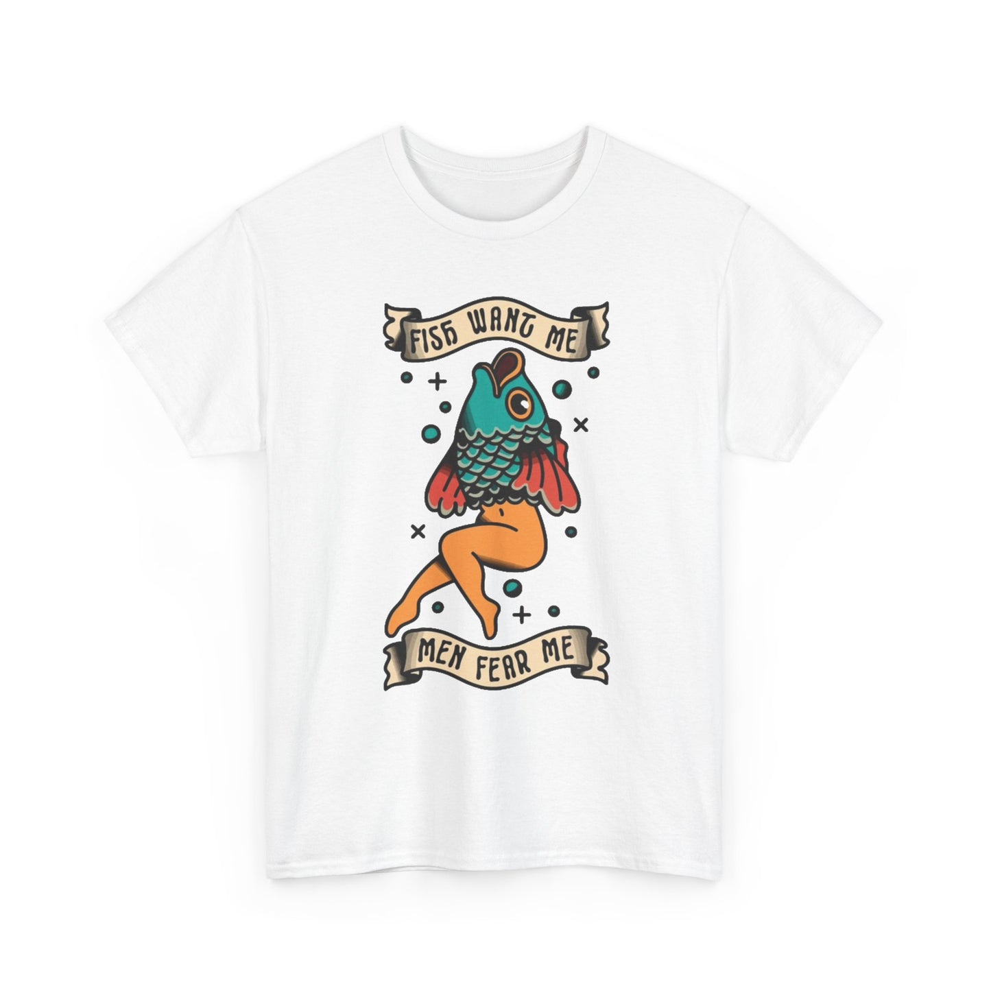 Sailor Jerry Fish T Shirt Funny Fear Tattoo Art Graphic Unisex Heavy Cotton Tee