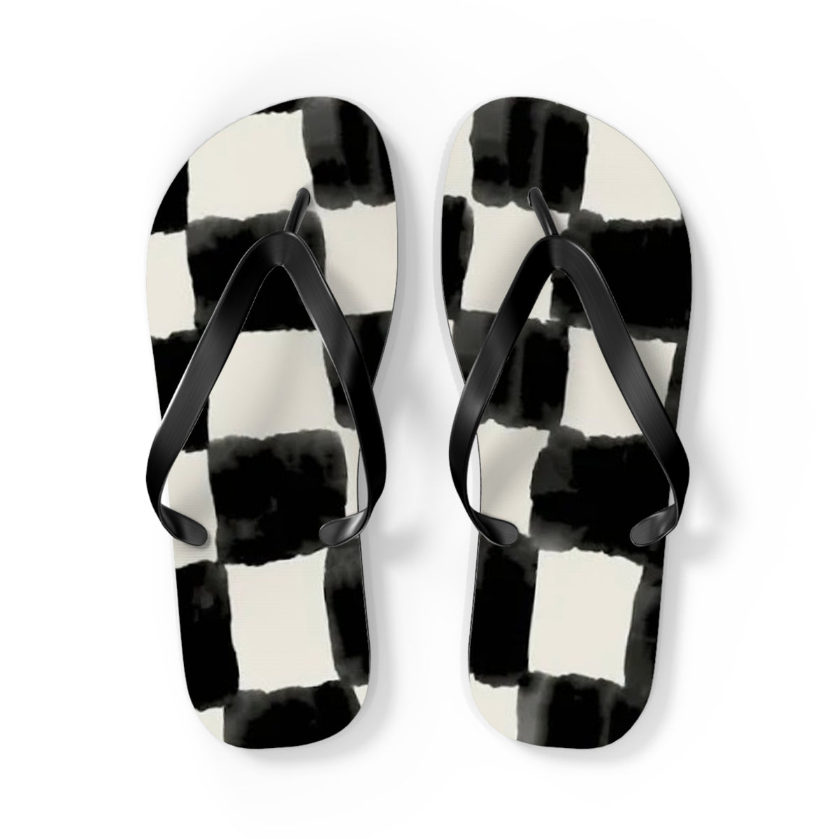 Checkered Black And White Sandals, Beach Shoes, Vacation Flip Flops, Pool Slides