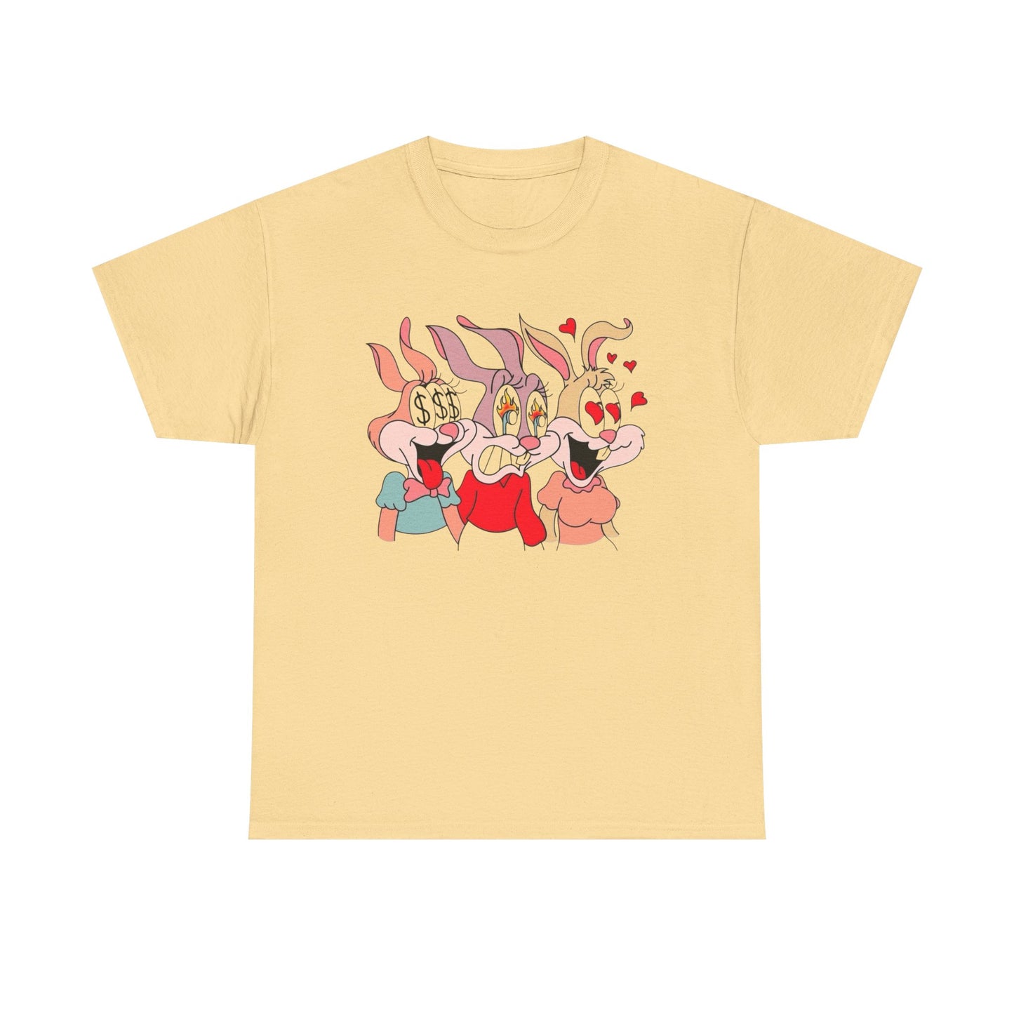 Rabbit Hearts And Love Graphic T-Shirt Comfy Cotton Tee Brand NEW