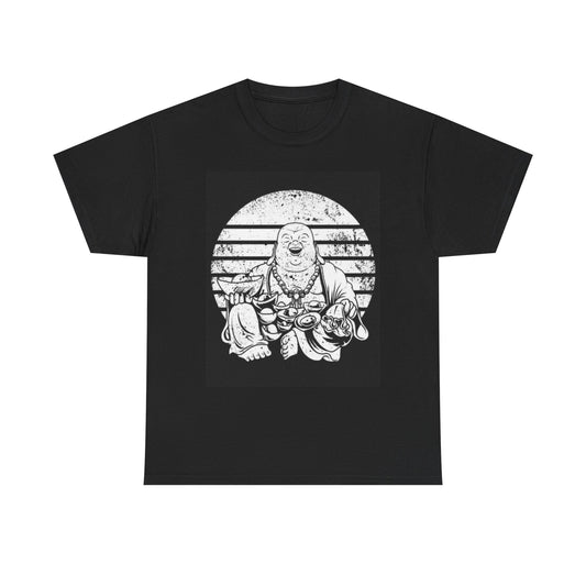 Happy Buddha Graphic T Shirt Funny Cute Gift Vintage Unisex Heavy Cotton Tee