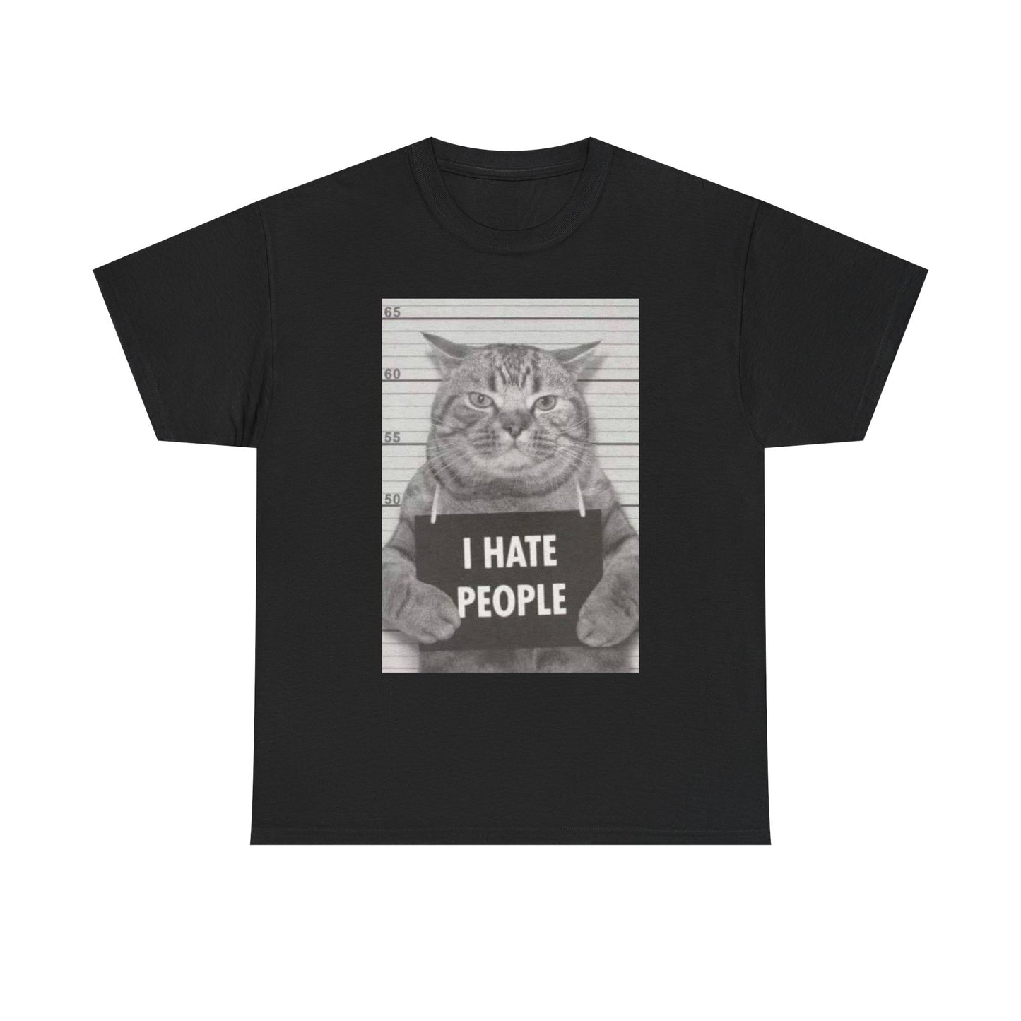 Cat Mugshot I Hate People Graphic T Shirt Unisex Heavy Cotton Tee BRAND NEW
