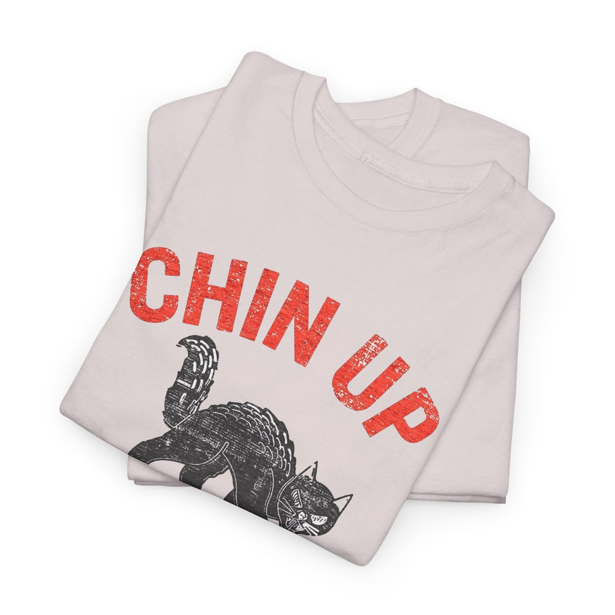 Chin Up Fangs Out Graphic T Shirt Men's Retro Cat Heavy Cotton Tee