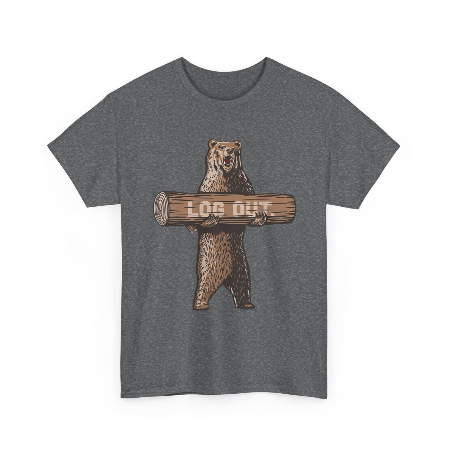 Log Out Bear Vacation Camping T Shirt Graphic Men's Heavy Cotton Tee