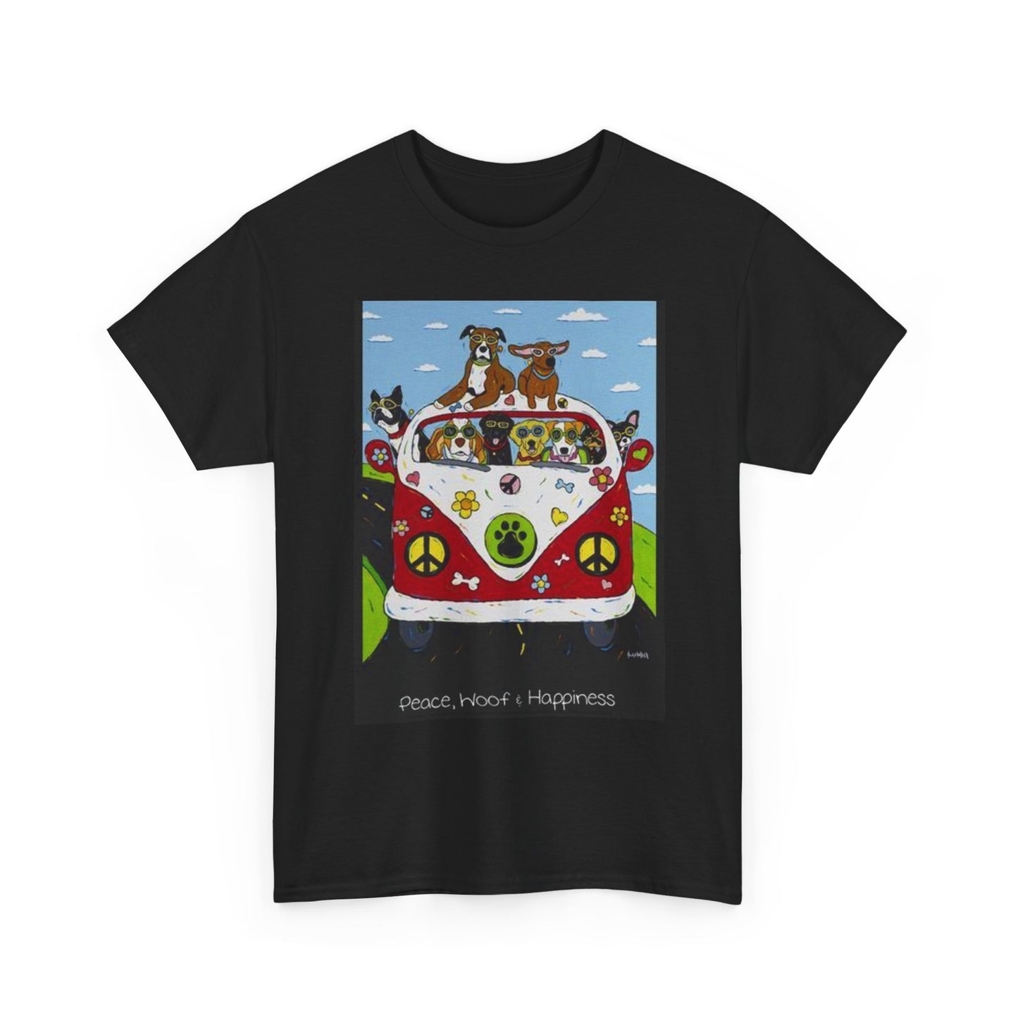 Peace Woof And Happiness Graphic T Shirt Funny Unisex Heavy Cotton Tee