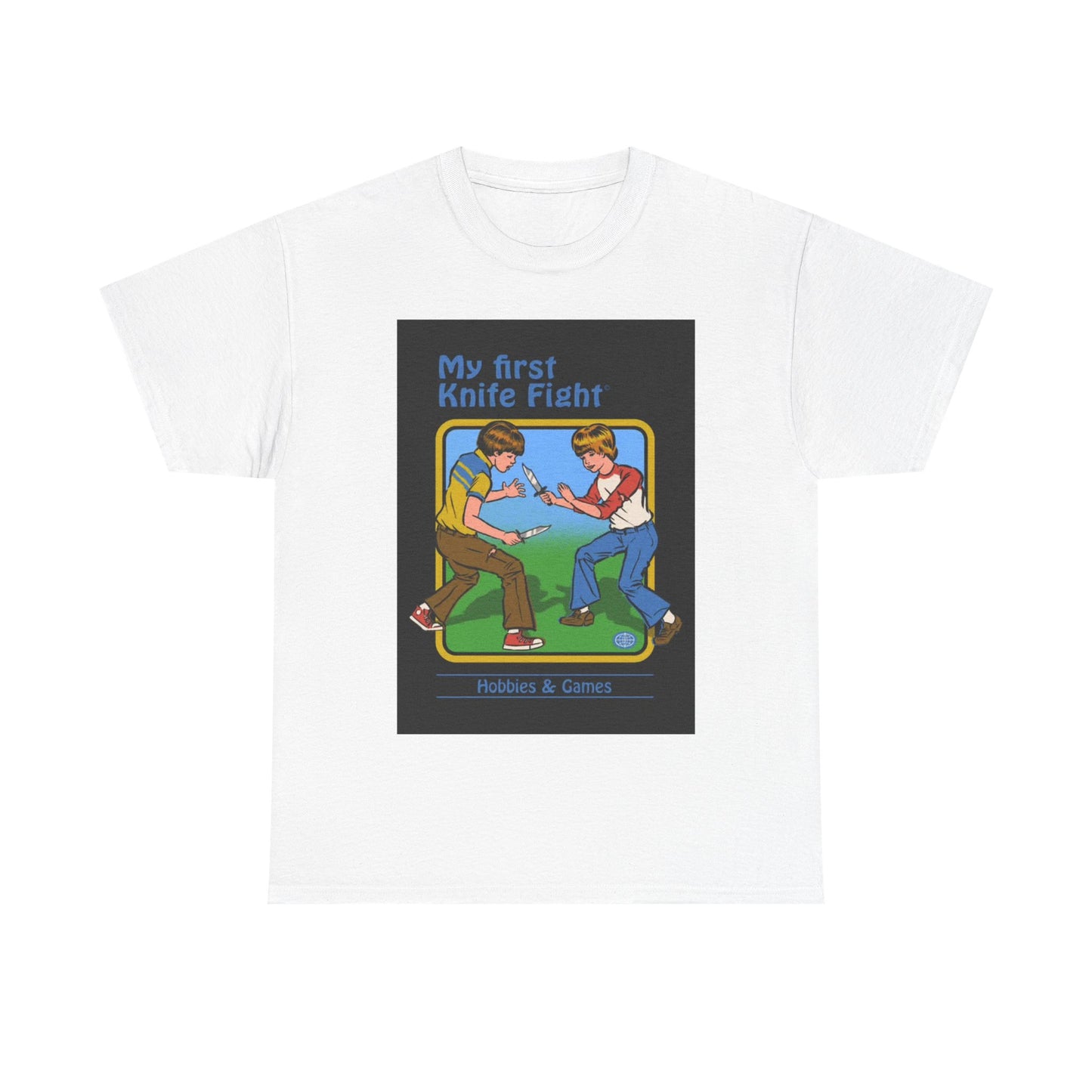 My First Knife Fight Tshirt Funny Kids Poster Retro 70s Unisex Heavy Cotton Tee