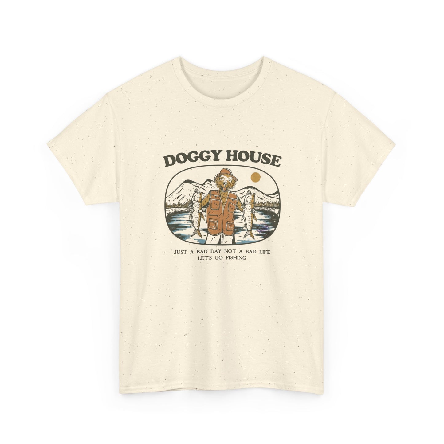 Doggy House Funny Fishing Graphic T Shirt Unisex Heavy Cotton Tee
