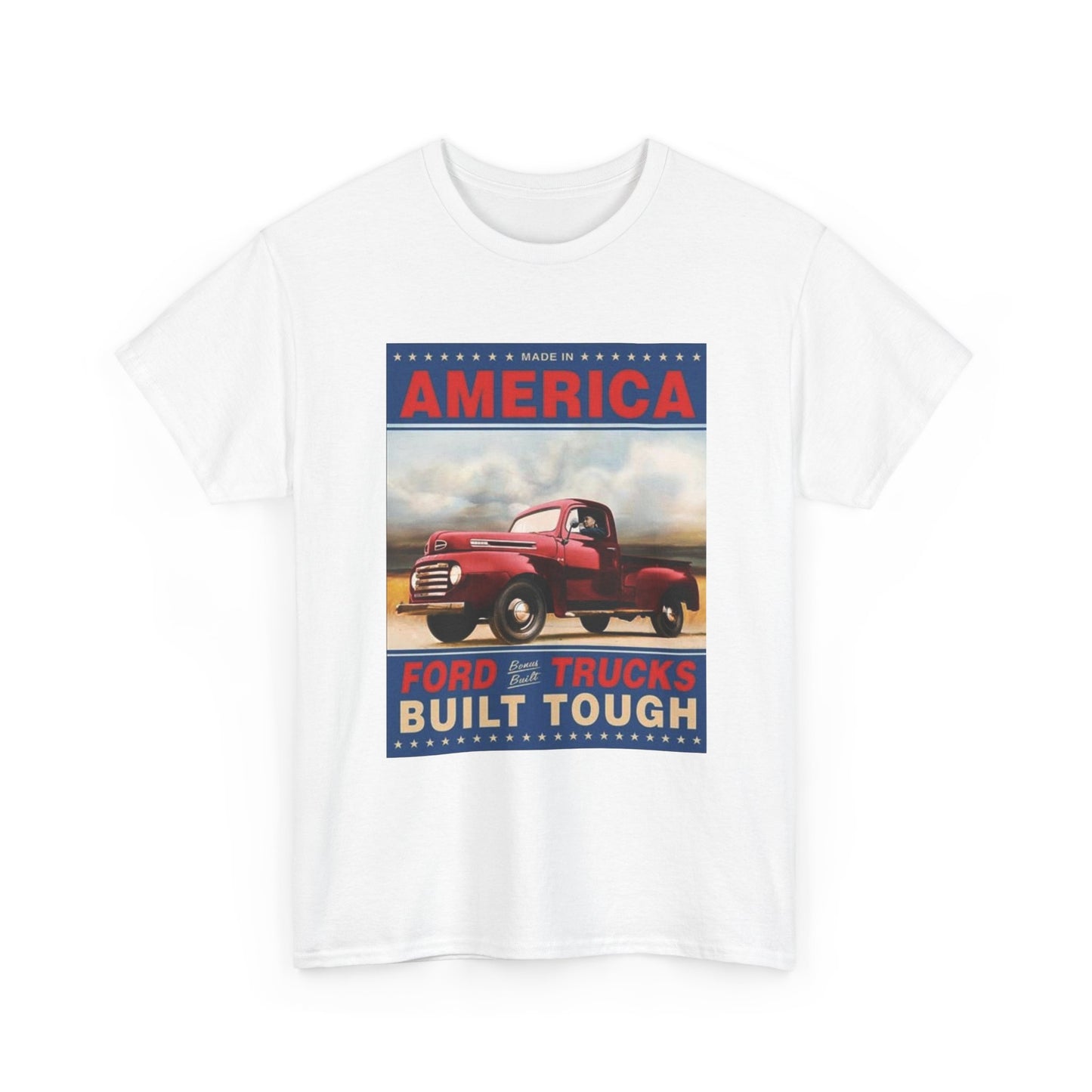 American Ford Built Tough Tshirt Vintage Poster Logo Unisex Heavy Cotton Tee