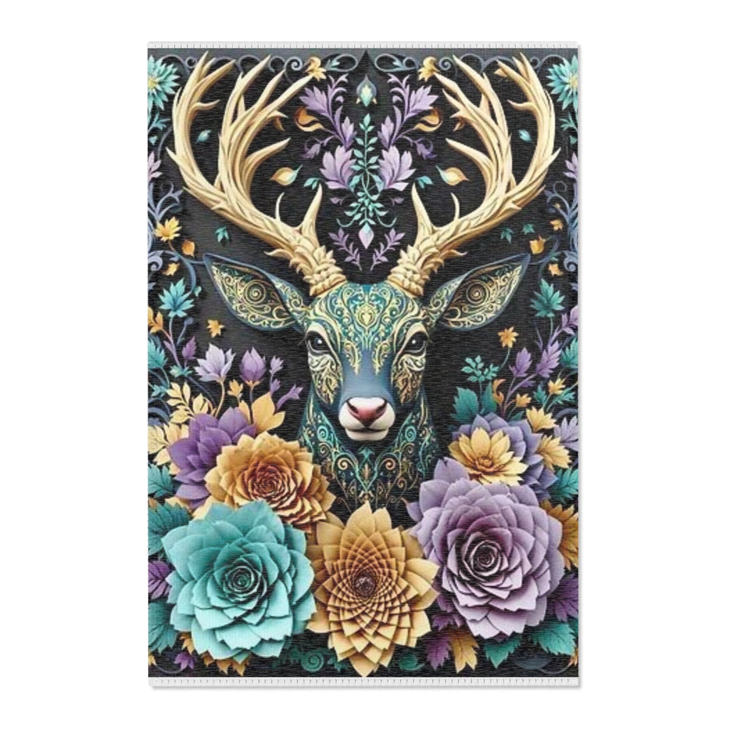 Colorful Deer Floral Colorful Art Area Rugs
