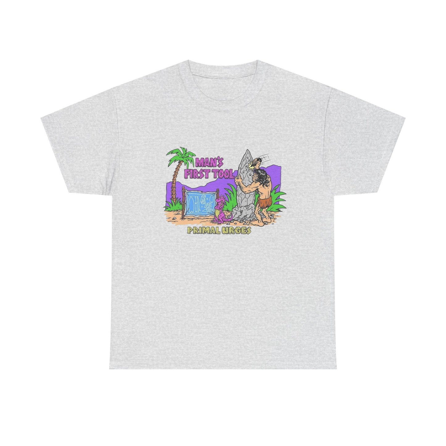 Caveman Surfing Funny Graphic T Shirt Unisex Heavy Cotton Tee Gift
