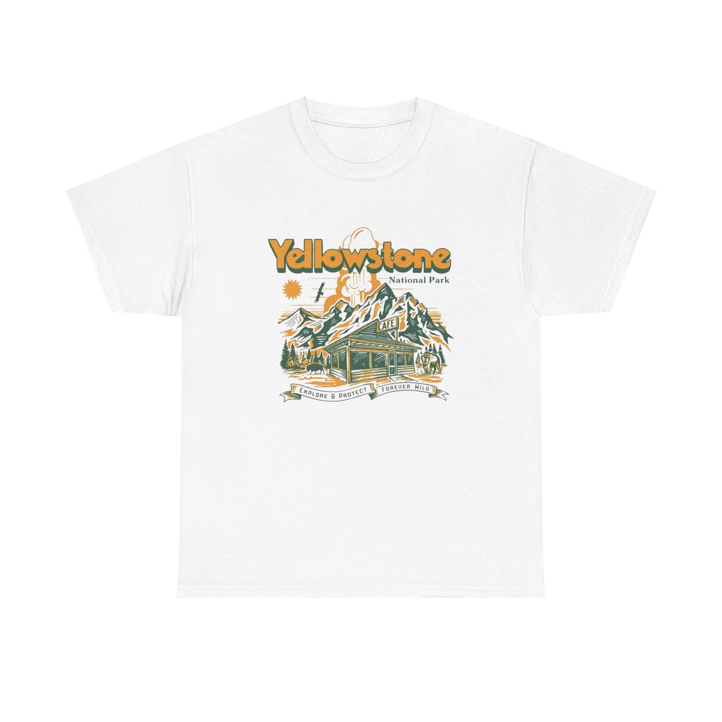 Yellowstone National Park Retro Graphic T Shirt Unisex Heavy Cotton Tee