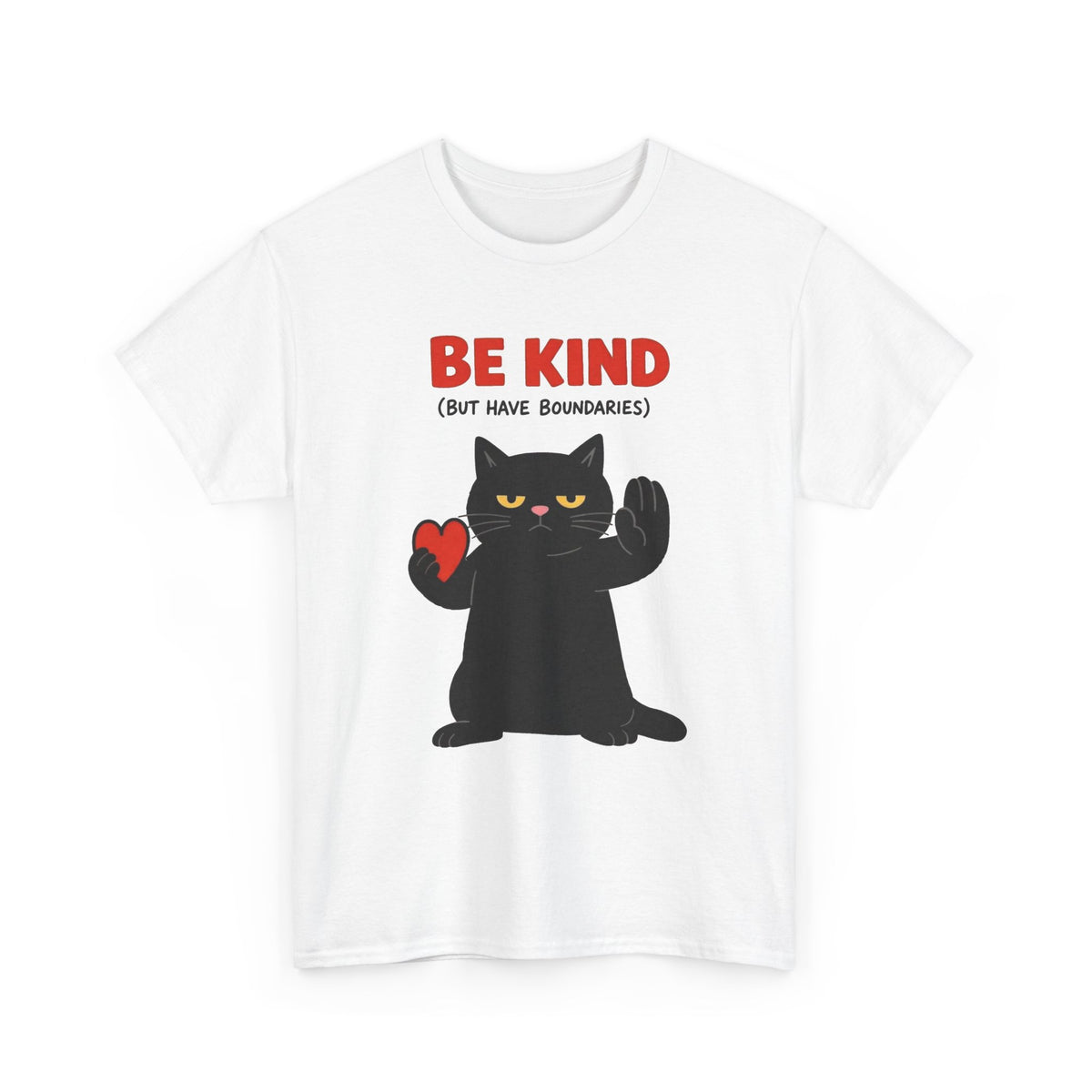 Be Kind But Have Boundaries Cat Funny Graphic T Shirt Men's Heavy Cotton Tee