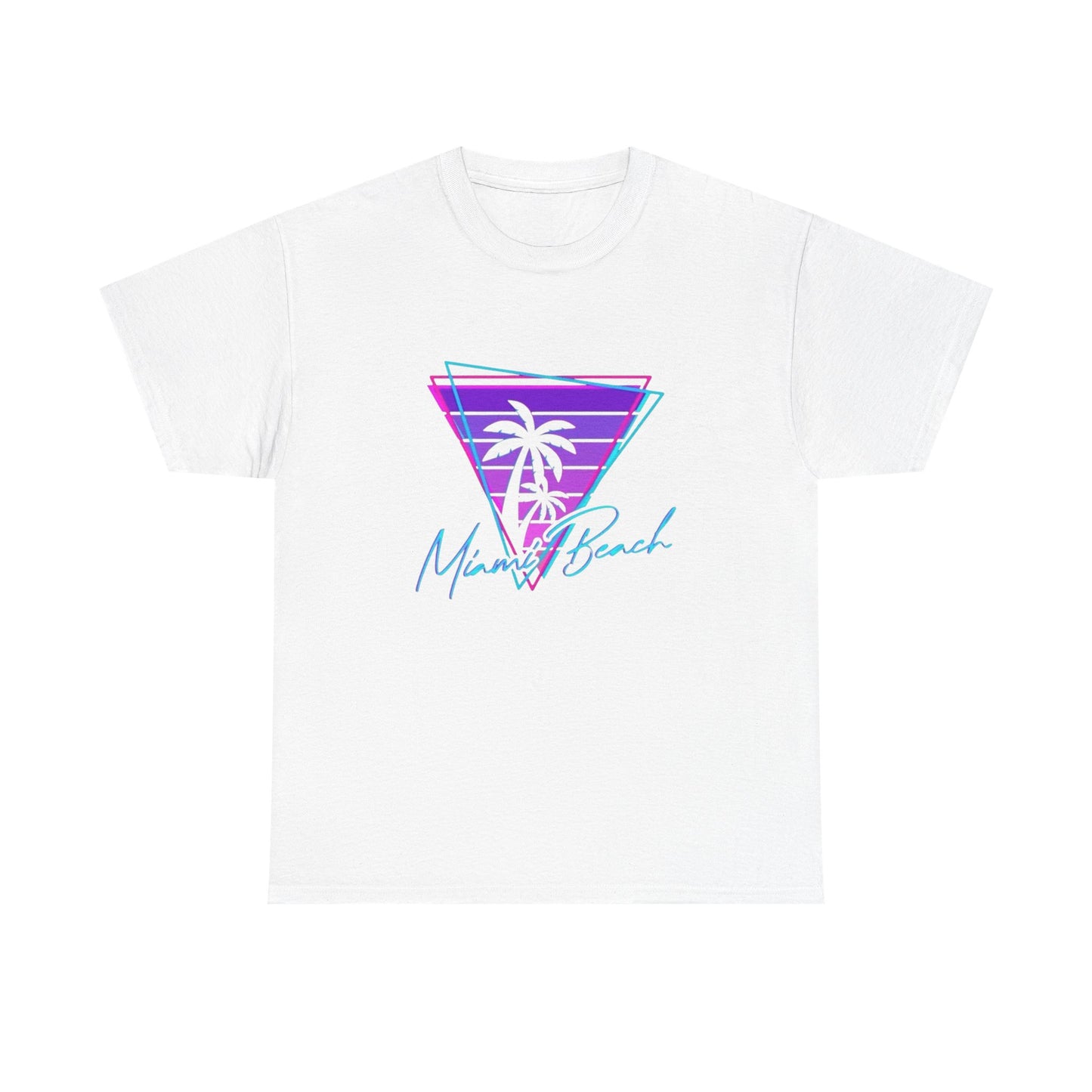 Miami Beach Logo Retro Neon Graphic T Shirt ALL SIZES Tee Unisex Heavy Cotton