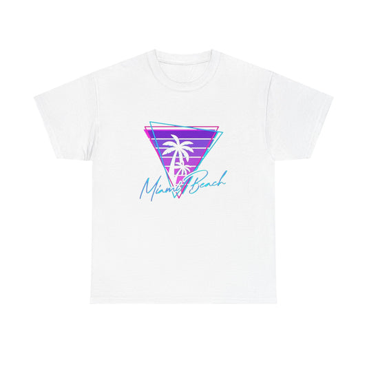 Miami Beach Logo Retro Neon Graphic T Shirt ALL SIZES Tee Unisex Heavy Cotton
