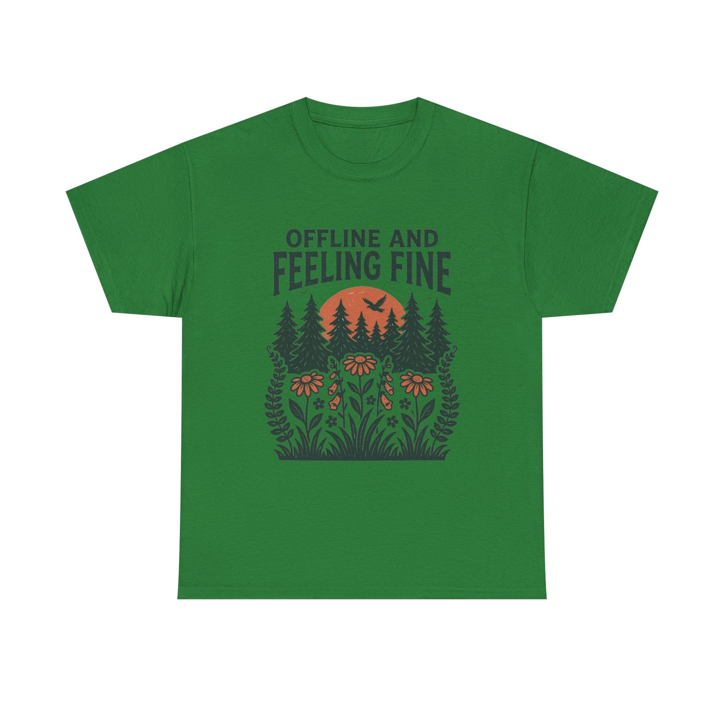 Offline And Feeling Fine Outdoors Retro Graphic T Shirt Regular Men's Heavy Cotton Tee
