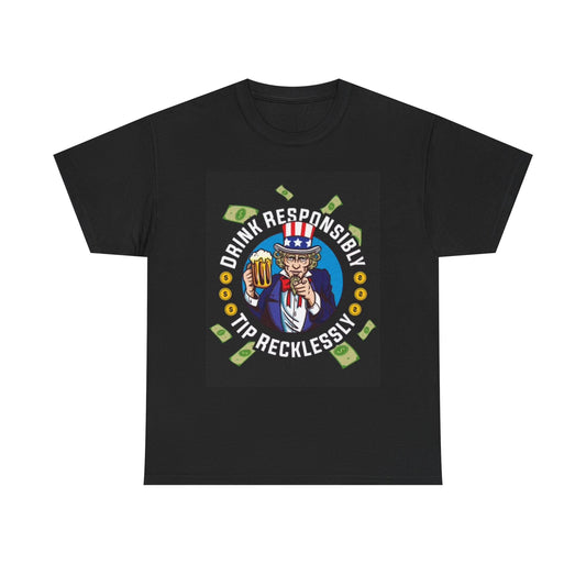 Drink Responsibly Shirt Funny American Flag Graphic Bar Beer Unisex Heavy Cotton