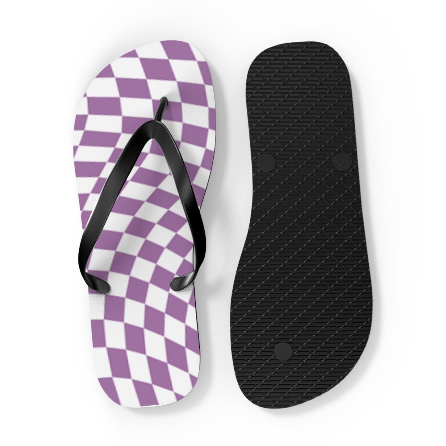 Wavy Checkered Purple Sandals, Beach Shoes, Vacation Flip Flops, Pool Slides