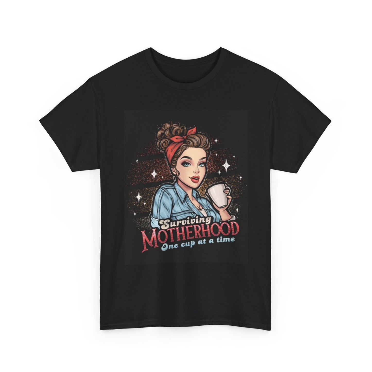 Surviving Motherhood Shirt Funny Coffee Graphic Retro Women Unisex Heavy Cotton