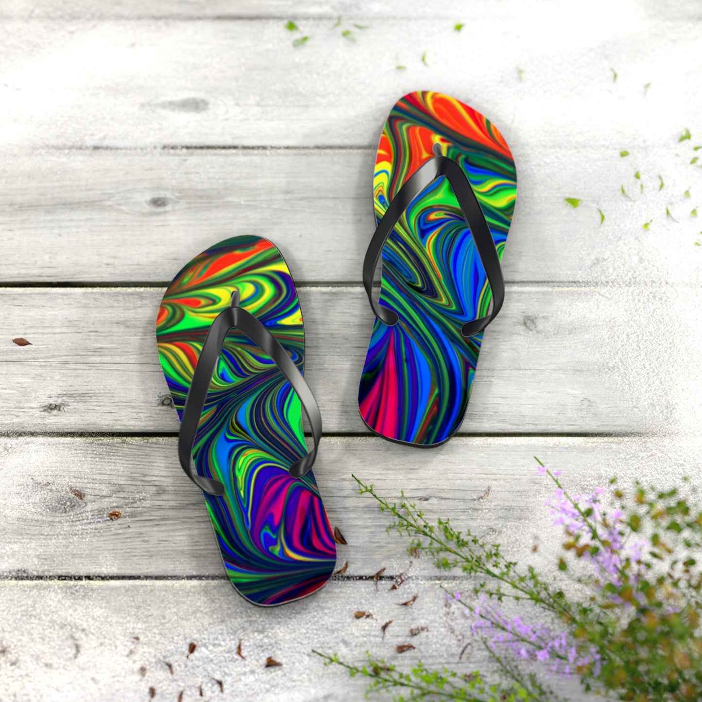 Marble Rainbow Design Flip Flops, Sandals Slides, Summer Footwear, Brand New