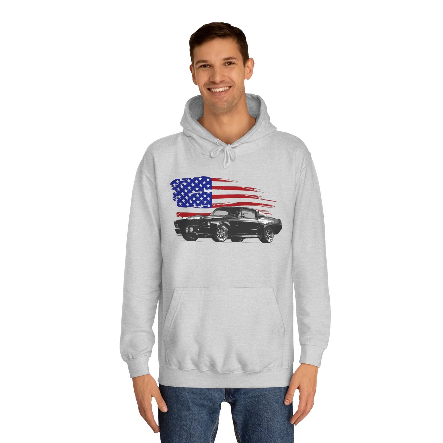 Mustang Hoodie Ford Vintage Retro American Flag Poster Unisex College Hoodie