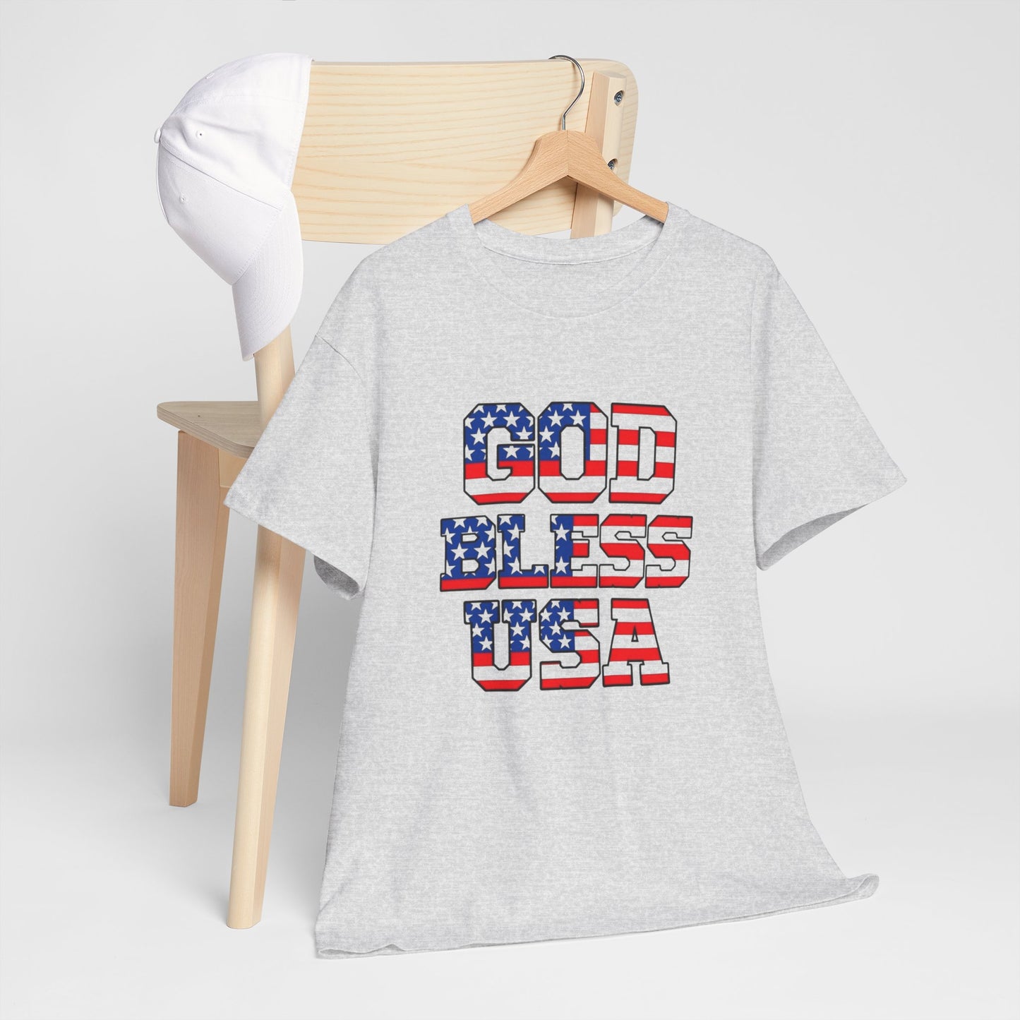 God Bless USA American Flag Graphic T Shirt Heavy Cotton Tee