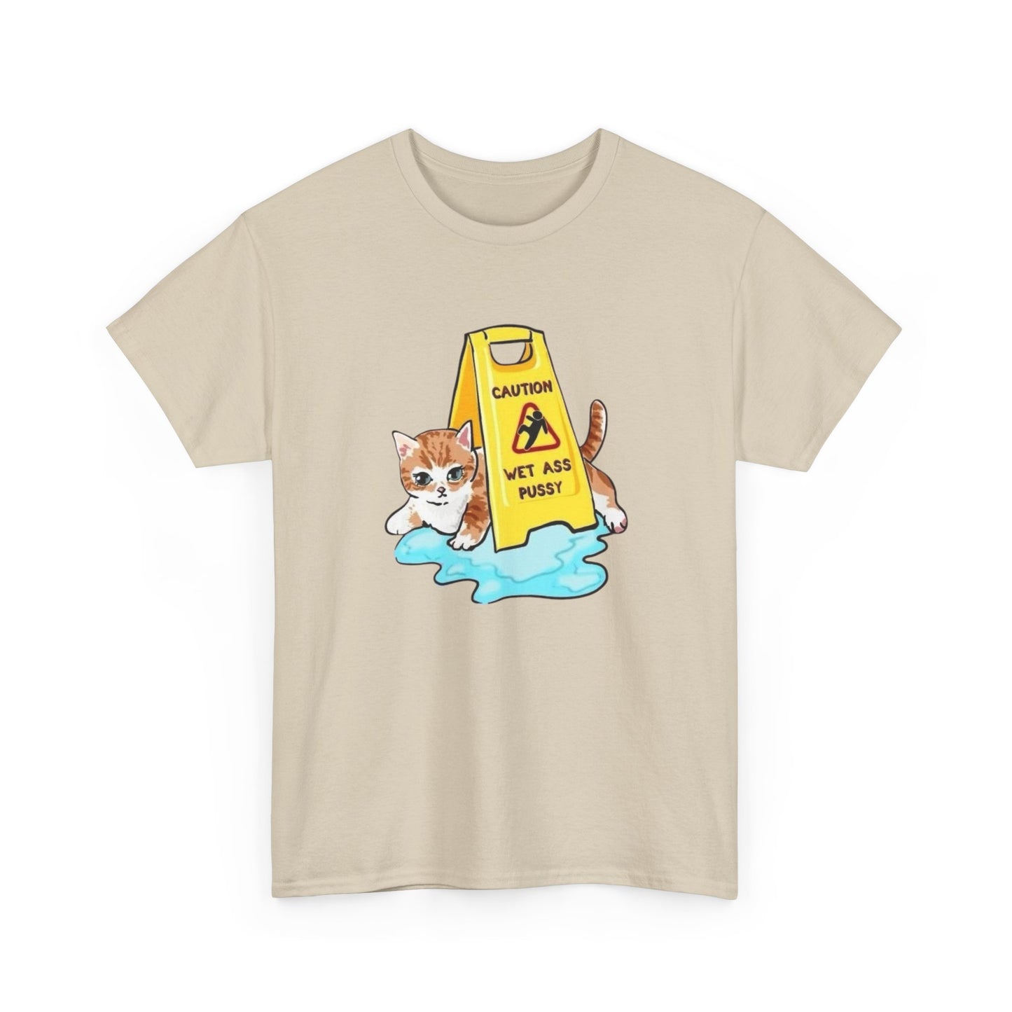 Caution Wet Ass Pussy Funny Cats Graphic T-Shirt Comfy Cotton Tee Brand NEW