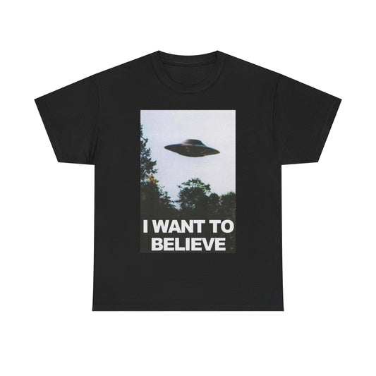 Aliens Spaceship Tshirt Vintage I Believe graphic las vegas Unisex Heavy Cotton
