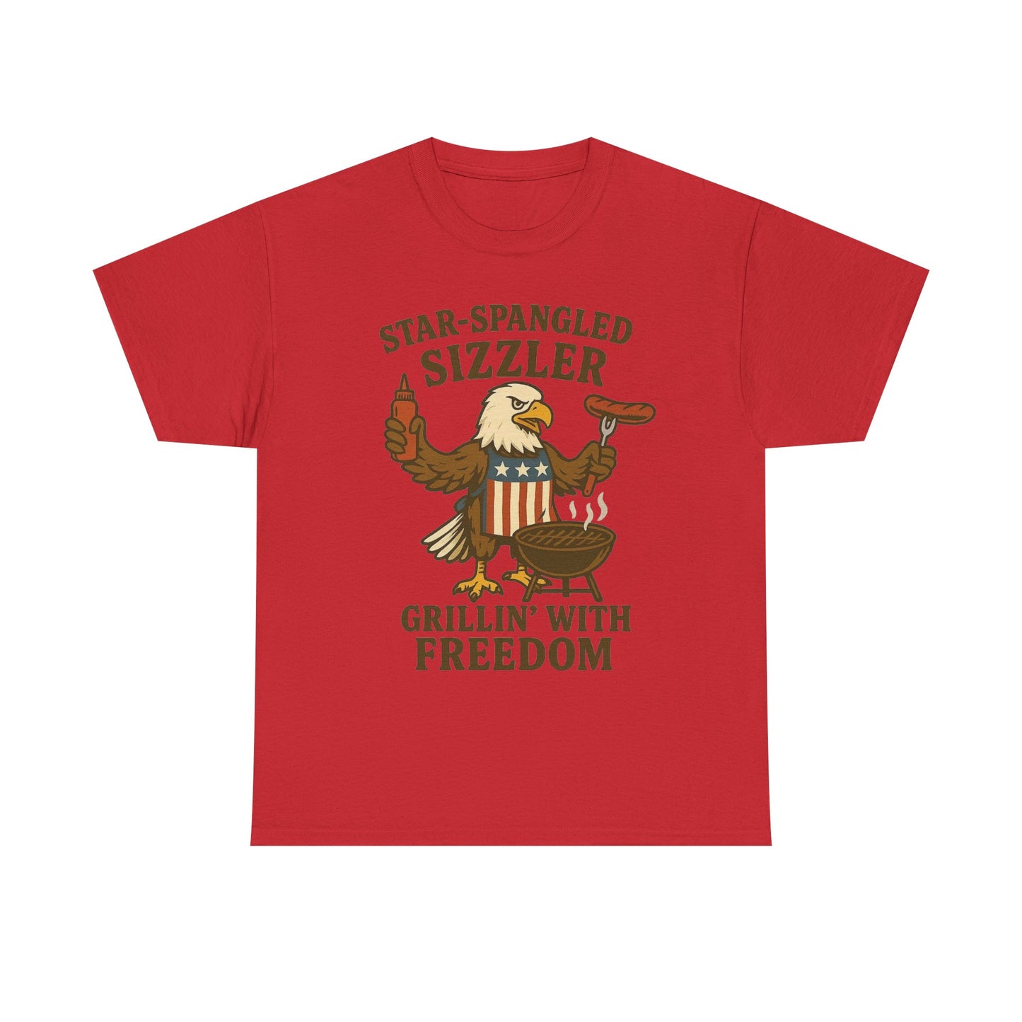 Grilling With Freedom American Flag T Shirt USA Bald Eagle Unisex Heavy Cotton