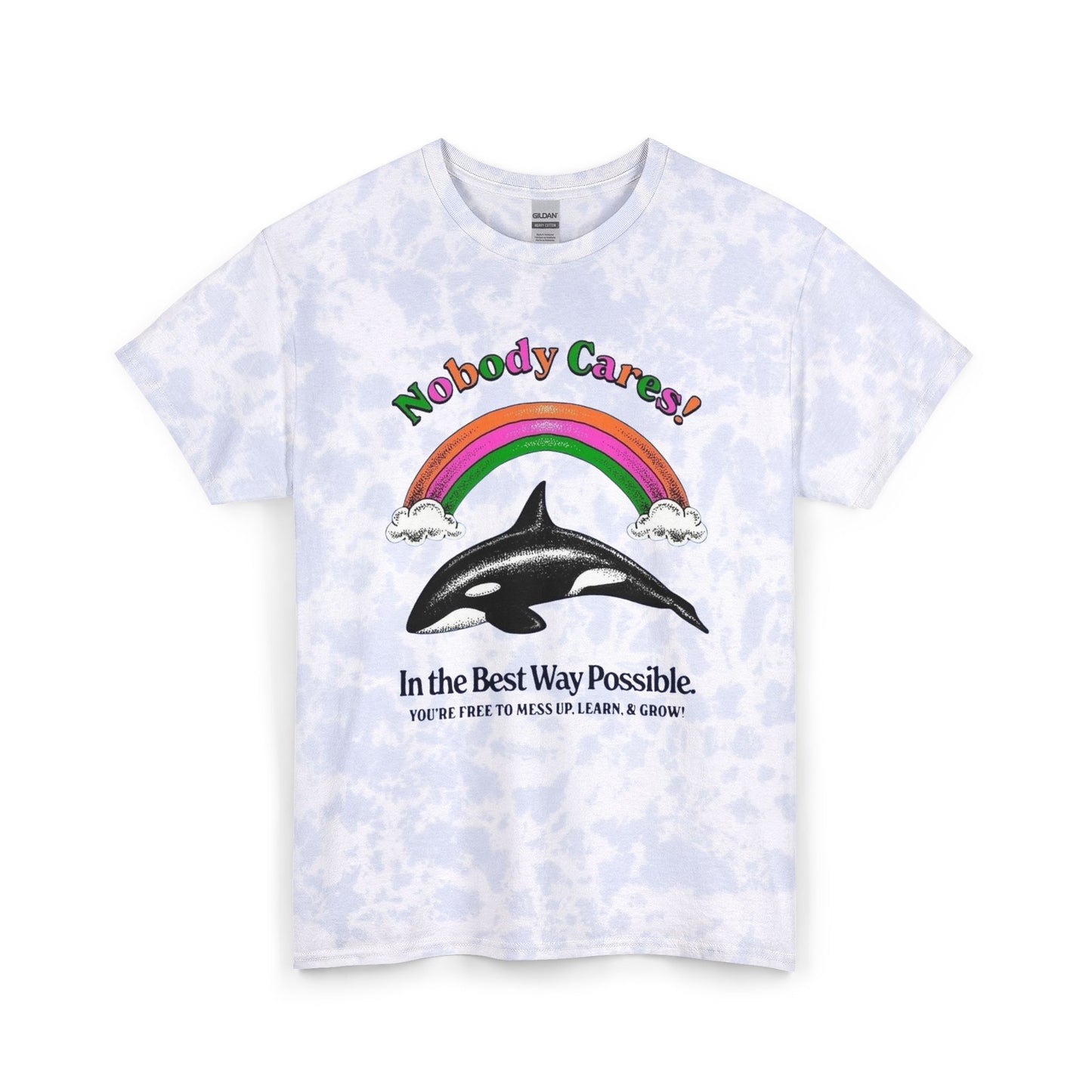 Nobody Cares Graphic T Shirt Funny Whales Rainbow Unisex Tie Dye Cotton Tee