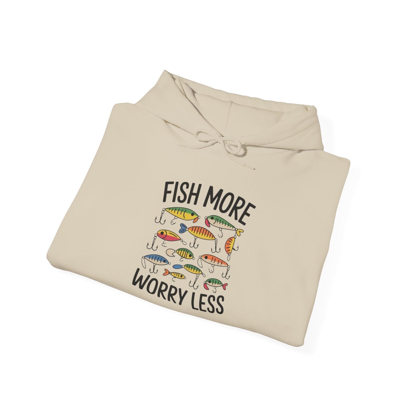Fish More Worry Less Graphic Hoodie Heavy Blend Sweatshirt NEW